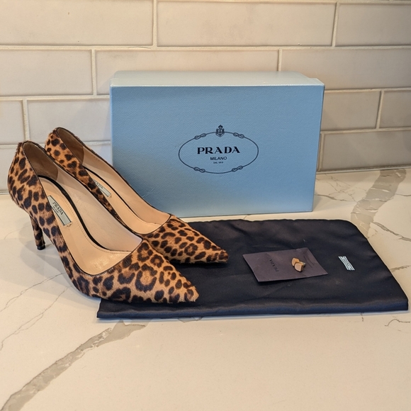 Prada sz EU 40~US 10 Leopard Print Calf Hair Pumps - Picture 13 of 15